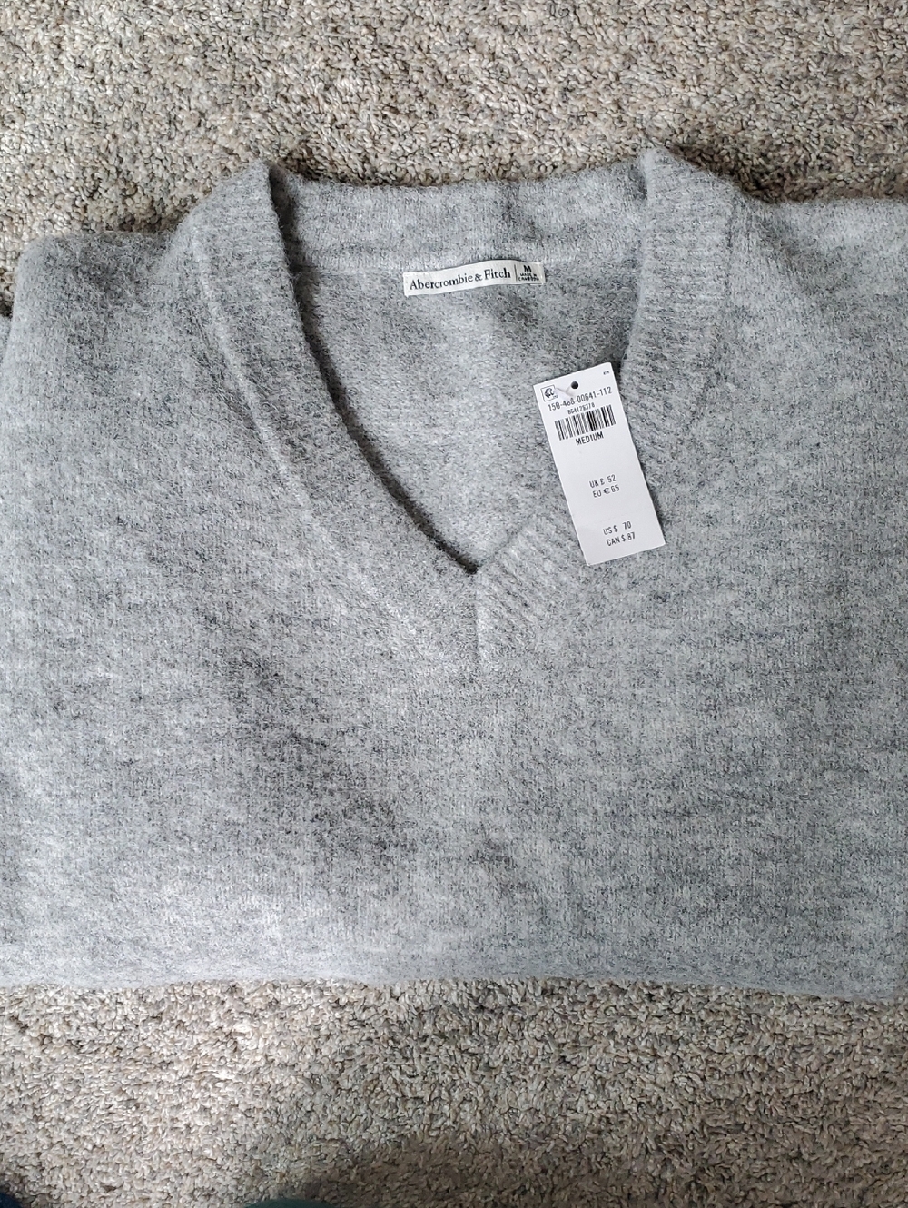 Abercrombie & Fitch Light Grey V-Neck Sweater